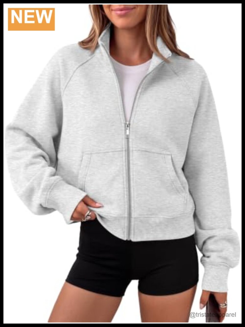 Women's Zip Up Cropped Hoodie Mock Neck Fleece Sweatshirt Y2K Relaxed Fit
